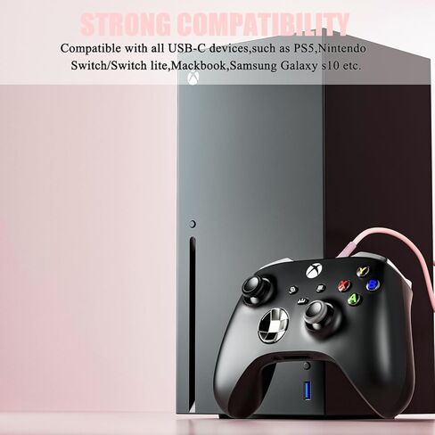 2 حزمة كابل شحن USB C متوافق مع وحدة تحكم PS5، سلك USB C بديل للشحن السريع سلك شاحن USB من النوع C متوافق مع Xbox Series X/Xbox Series S/لجهاز PS5-6.6ft (وردي) in Kuwait