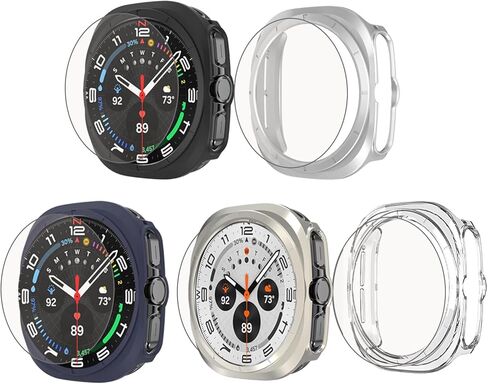 [5+5 Pack] Case for Samsung Galaxy Watch 7 Ultra 47mm Screen Protector,Waterproof Tempered Glass Screen Protector Accessories Hard PC Protective Cover Bumper for Galaxy Watch Ultra in Kuwait