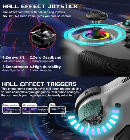arVin Wireless Gamepad Controller for iPhone/iPad/Android/Tablet/Switch/PS4/PC with Hall Effect Sensing Joystick/RGB Light/Turbo/Back Key/6-Axis Gyro/Vibration/Play Xbox Cloud Gaming/Remote Play/CODM in Saudi Arabia
