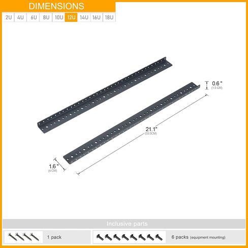 RIVECO 2 PCS 2U Rack Rails, Tapered Holes Rack Mount Rails for Recording & Network Wooden Cabinet Mounting, 3.0 mm Thickness Steel Heavy Duty, Screws Included in Kuwait