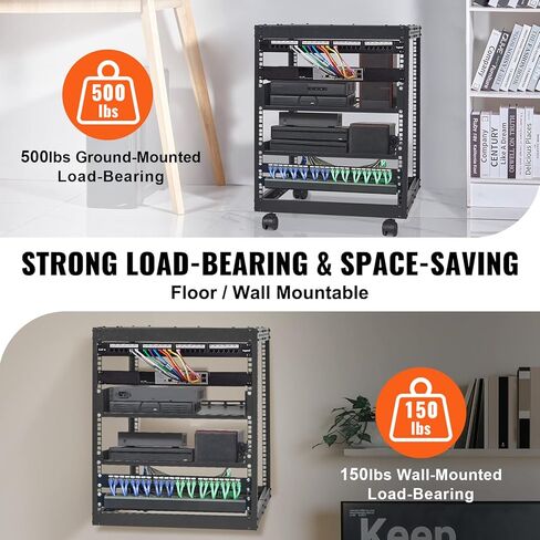 VEVOR 12U Server Rack,Open Frame Network Rack, Wall Mount Design with 2 Vented Rack Shelf & 4 Casters, 23''-40'' Adjustable Depth for Networking AV Gear & Mounting Hardware Audio in Saudi Arabia