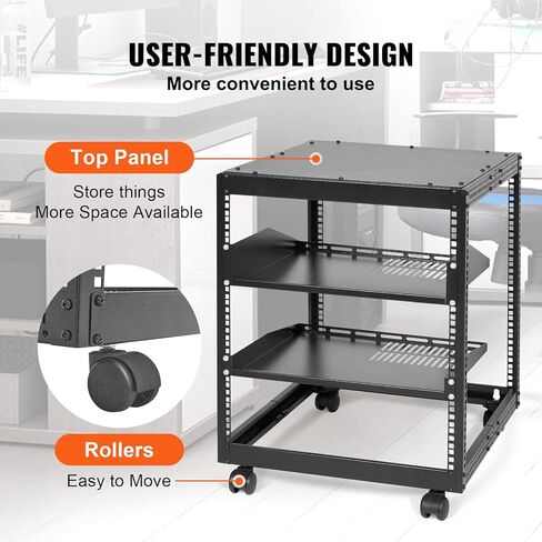 VEVOR 12U Server Rack,Open Frame Network Rack, Wall Mount Design with 2 Vented Rack Shelf & 4 Casters, 23''-40'' Adjustable Depth for Networking AV Gear & Mounting Hardware Audio in Saudi Arabia