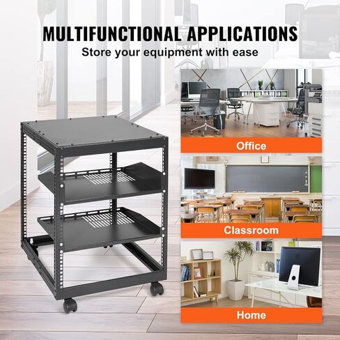VEVOR 12U Server Rack,Open Frame Network Rack, Wall Mount Design with 2 Vented Rack Shelf & 4 Casters, 23''-40'' Adjustable Depth for Networking AV Gear & Mounting Hardware Audio in Saudi Arabia