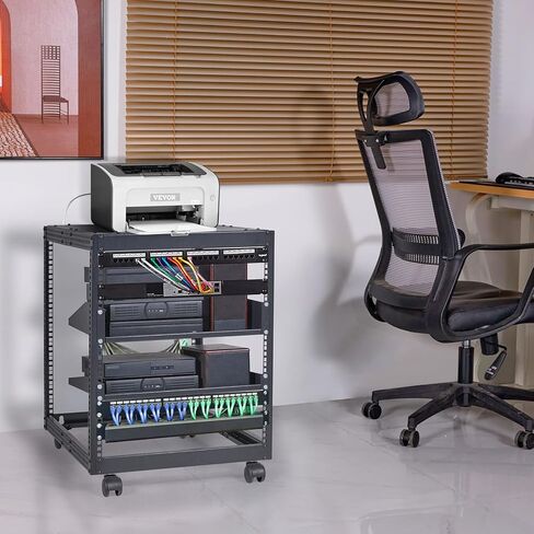 VEVOR 12U Server Rack,Open Frame Network Rack, Wall Mount Design with 2 Vented Rack Shelf & 4 Casters, 23''-40'' Adjustable Depth for Networking AV Gear & Mounting Hardware Audio in Saudi Arabia