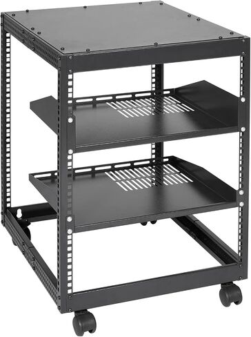VEVOR 12U Server Rack,Open Frame Network Rack, Wall Mount Design with 2 Vented Rack Shelf & 4 Casters, 23''-40'' Adjustable Depth for Networking AV Gear & Mounting Hardware Audio in Saudi Arabia
