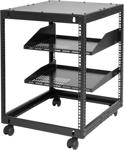 VEVOR 12U Server Rack,Open Frame Network Rack, Wall Mount Design with 2 Vented Rack Shelf & 4 Casters, 23''-40'' Adjustable Depth for Networking AV Gear & Mounting Hardware Audio in Saudi Arabia