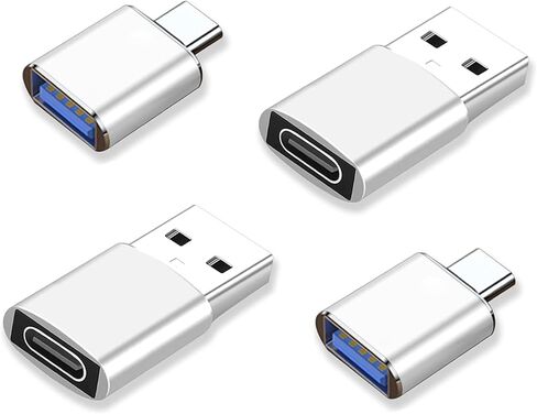 محول USB إلى USB C OTG، 2 * محول شاحن أنثى إلى ذكر من النوع C و2 * محول USB C ذكر إلى USB أنثى OTG، لأجهزة Apple وAirPods وiPad وMacBook وSamsung Galaxy S23 وS22 وMacBookPro (فضي) in Kuwait