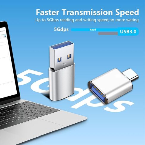 محول USB إلى USB C OTG، 2 * محول شاحن أنثى إلى ذكر من النوع C و2 * محول USB C ذكر إلى USB أنثى OTG، لأجهزة Apple وAirPods وiPad وMacBook وSamsung Galaxy S23 وS22 وMacBookPro (فضي) in Kuwait