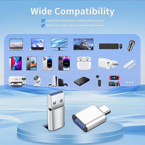 محول USB إلى USB C OTG، 2 * محول شاحن أنثى إلى ذكر من النوع C و2 * محول USB C ذكر إلى USB أنثى OTG، لأجهزة Apple وAirPods وiPad وMacBook وSamsung Galaxy S23 وS22 وMacBookPro (فضي) in Kuwait