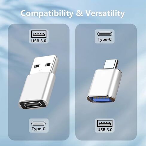 محول USB إلى USB C OTG، 2 * محول شاحن أنثى إلى ذكر من النوع C و2 * محول USB C ذكر إلى USB أنثى OTG، لأجهزة Apple وAirPods وiPad وMacBook وSamsung Galaxy S23 وS22 وMacBookPro (فضي) in Kuwait