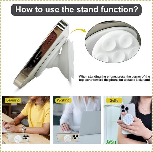 AUROX Magnetic Phone Grip for Magsafe Phone Grip, Magnetic Suction Cup Collapsible Phone Grip Holder for iPhone 15 14 13 12 Series, Magnetic Silicone Phone Grip for TikTok Videos and Selfies, White in Saudi Arabia