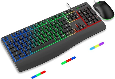 مجموعة لوحة مفاتيح وماوس سلكية، حروف مضيئة، مسند للمعصم، إضاءة خلفية RGB ثلاثية الألوان، ماوس كبير قابل للتعديل 4 نقطة في البوصة، لوحة مفاتيح كمبيوتر مريحة كاملة الحجم لنظام التشغيل Windows وMac وEDJO (أسود غير لامع) in Kuwait