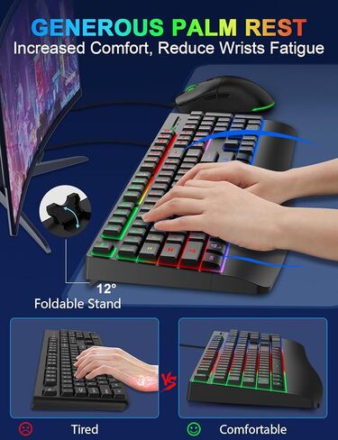مجموعة لوحة مفاتيح وماوس سلكية، حروف مضيئة، مسند للمعصم، إضاءة خلفية RGB ثلاثية الألوان، ماوس كبير قابل للتعديل 4 نقطة في البوصة، لوحة مفاتيح كمبيوتر مريحة كاملة الحجم لنظام التشغيل Windows وMac وEDJO (أسود غير لامع) in Kuwait