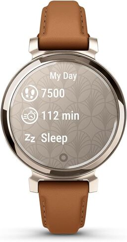 حزمة ساعة اللياقة البدنية النسائية PlayBetter Garmin Lily 2 Classic (ذهبي كريمي/جلد أسمر ضارب للصفرة) - ساعة للسيدات مع شاشة مخفية، بطارية تدوم 5 أيام ودفع Garmin - تتضمن شاحن محمول in Kuwait