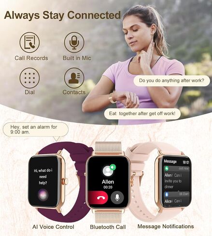 Smart Watch for Women with Bluetooth Call Answer/Dail,1.85" DIY Dial Fitness Watch with Heart Rate Sleep Monitor Step Counter Calorie Sports Modes Waterproof Women's Smart Watch for Android iOS in Saudi Arabia