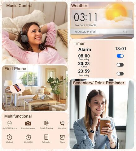 Smart Watch for Women with Bluetooth Call Answer/Dail,1.85" DIY Dial Fitness Watch with Heart Rate Sleep Monitor Step Counter Calorie Sports Modes Waterproof Women's Smart Watch for Android iOS in Saudi Arabia