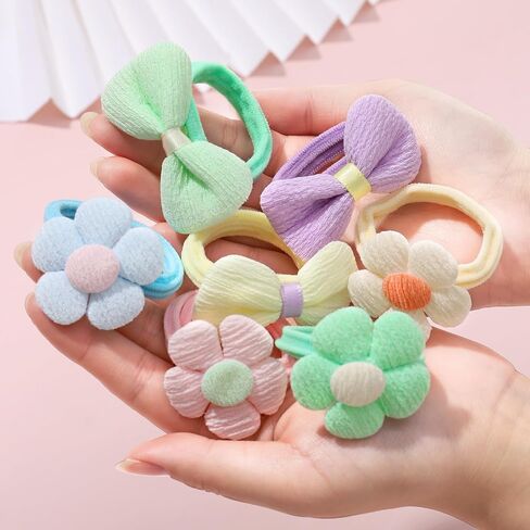 48Pcs Toddle Hair Ties for Girls Baby hair tie Flower and Bows Hair Ties for Little Girls Candy Bow Seamless Ponytail Holders for Toddler Infant Thick Thin Hair Hair Accessories in Saudi Arabia