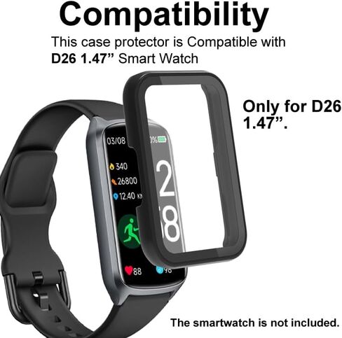 Watch Cases compatible with Amzhero Runfit D26 1.47" Fitness Tracker Smart watch, Hard PC Case with Tempered Glass Screen Protector, Protecting Watch Body & Screen in Saudi Arabia