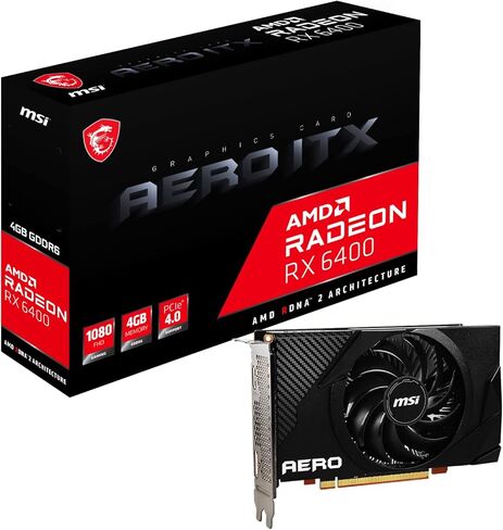 بطاقة رسومات MSI Gaming Radeon RX 6400 64-bit 4GB GDDR6 DP/HDMI PCIe 4 Torx Single Fan FreeSync DirectX 12 VR Ready ITX OC (RX 6400 AERO ITX 4G) in Kuwait