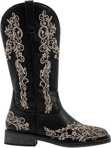 SheSole Women's Square Toe Cowboy Boots Floral Embroidered Cowgirl Western Boots Wide Calf in Saudi Arabia