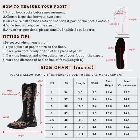 SheSole Women's Square Toe Cowboy Boots Floral Embroidered Cowgirl Western Boots Wide Calf in Saudi Arabia