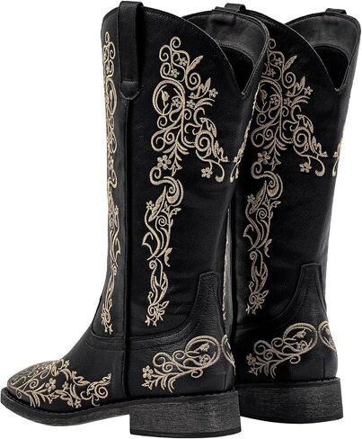 SheSole Women's Square Toe Cowboy Boots Floral Embroidered Cowgirl Western Boots Wide Calf in Saudi Arabia