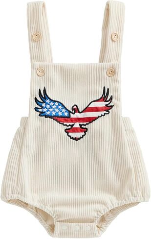 Baby Girl Boy 4th of July Clothes Eagle American Flag Overalls Corduroy Sleeveless Romper Summer Outfit in Saudi Arabia