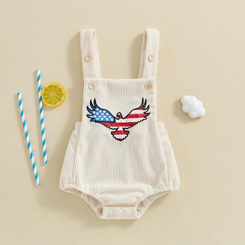 Baby Girl Boy 4th of July Clothes Eagle American Flag Overalls Corduroy Sleeveless Romper Summer Outfit in Saudi Arabia