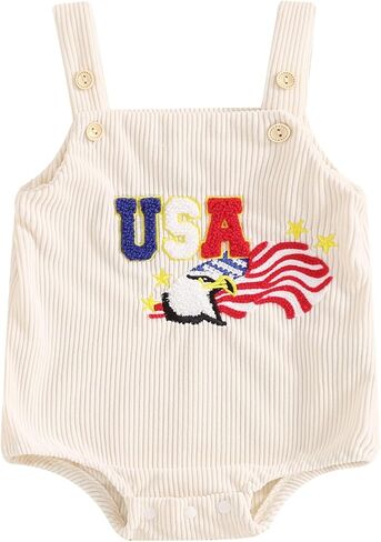 Baby Girl Boy 4th of July Clothes Eagle American Flag Overalls Corduroy Sleeveless Romper Summer Outfit in Saudi Arabia