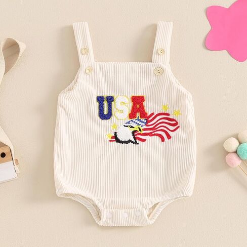 Baby Girl Boy 4th of July Clothes Eagle American Flag Overalls Corduroy Sleeveless Romper Summer Outfit in Saudi Arabia