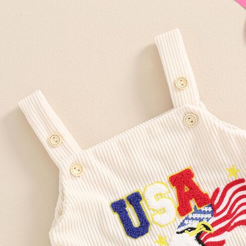 Baby Girl Boy 4th of July Clothes Eagle American Flag Overalls Corduroy Sleeveless Romper Summer Outfit in Saudi Arabia