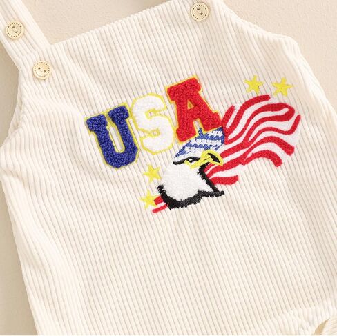 Baby Girl Boy 4th of July Clothes Eagle American Flag Overalls Corduroy Sleeveless Romper Summer Outfit in Saudi Arabia