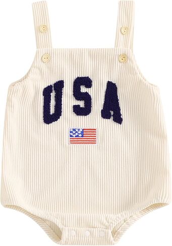 Baby Girl Boy 4th of July Clothes Eagle American Flag Overalls Corduroy Sleeveless Romper Summer Outfit in Saudi Arabia