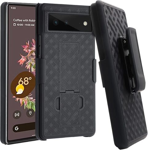 Fingic Compatible with Google Pixel 6 Holster Case Combo Shell Slim Rugged Case with Kickstand Swivel Belt Clip Holster Shockproof Cover for Google Pixel 6 2021(6.4 inch), Black in Saudi Arabia