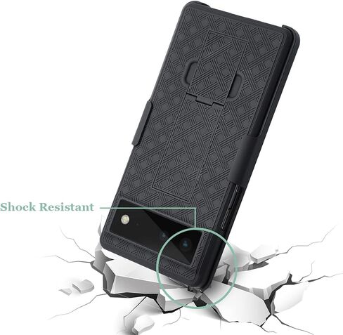 Fingic Compatible with Google Pixel 6 Holster Case Combo Shell Slim Rugged Case with Kickstand Swivel Belt Clip Holster Shockproof Cover for Google Pixel 6 2021(6.4 inch), Black in Saudi Arabia