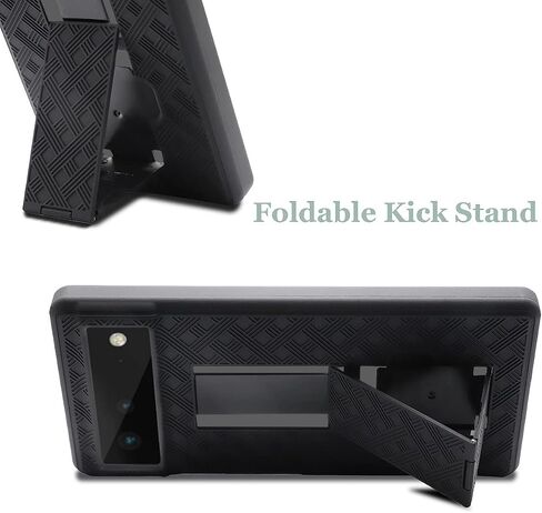 Fingic Compatible with Google Pixel 6 Holster Case Combo Shell Slim Rugged Case with Kickstand Swivel Belt Clip Holster Shockproof Cover for Google Pixel 6 2021(6.4 inch), Black in Saudi Arabia