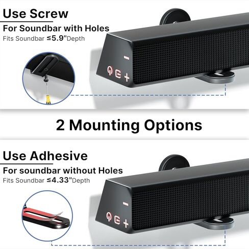 PUTORSEN Soundbar Mount Shelf Universal، دعامة تثبيت على الحائط Soundbar مع قاعدة مبطنة EVA ولاصق، يتصاعد شريط الصوت تحت دعامة تثبيت التلفزيون يناسب شريط الصوت مع أو بدون فتحات تصل إلى 33 رطل، أسود in Kuwait