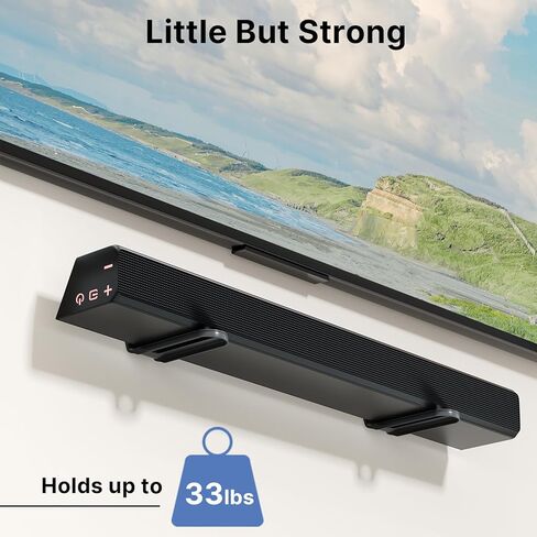 PUTORSEN Soundbar Mount Shelf Universal، دعامة تثبيت على الحائط Soundbar مع قاعدة مبطنة EVA ولاصق، يتصاعد شريط الصوت تحت دعامة تثبيت التلفزيون يناسب شريط الصوت مع أو بدون فتحات تصل إلى 33 رطل، أسود in Kuwait