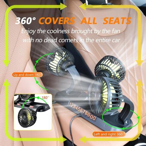 12V Car Fan，3-Head Car Cooling Fan，2-Speed Adjustable, 360° Rotating, Cigarette Lighter Plug,Portable Vehicle Cooling Fan, SUV/RV/Truck/Sedan in Saudi Arabia