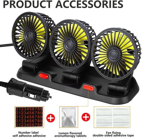 12V Car Fan，3-Head Car Cooling Fan，2-Speed Adjustable, 360° Rotating, Cigarette Lighter Plug,Portable Vehicle Cooling Fan, SUV/RV/Truck/Sedan in Saudi Arabia