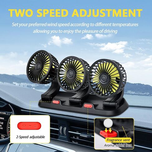 12V Car Fan，3-Head Car Cooling Fan，2-Speed Adjustable, 360° Rotating, Cigarette Lighter Plug,Portable Vehicle Cooling Fan, SUV/RV/Truck/Sedan in Saudi Arabia