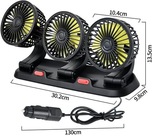 12V Car Fan，3-Head Car Cooling Fan，2-Speed Adjustable, 360° Rotating, Cigarette Lighter Plug,Portable Vehicle Cooling Fan, SUV/RV/Truck/Sedan in Saudi Arabia