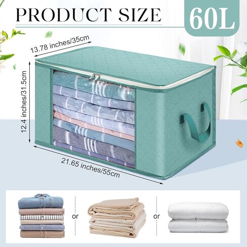 12 حزمة 60 لتر ملونة قابلة للطي حقيبة تخزين الملابس بطانية صناديق تخزين خزانة منظم 3 طبقات من حاويات التخزين غير المنسوجة مع مقبض نافذة واضحة غطاء سحاب للفراش المنزل in Kuwait