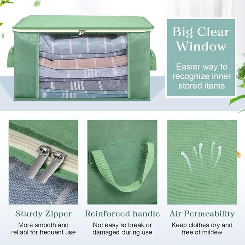 12 حزمة 60 لتر ملونة قابلة للطي حقيبة تخزين الملابس بطانية صناديق تخزين خزانة منظم 3 طبقات من حاويات التخزين غير المنسوجة مع مقبض نافذة واضحة غطاء سحاب للفراش المنزل in Kuwait