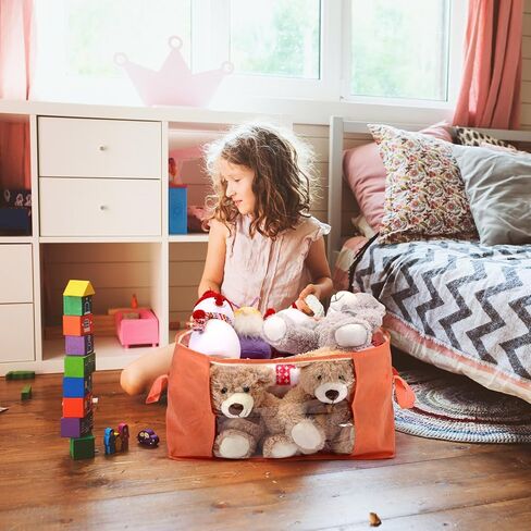 12 حزمة 60 لتر ملونة قابلة للطي حقيبة تخزين الملابس بطانية صناديق تخزين خزانة منظم 3 طبقات من حاويات التخزين غير المنسوجة مع مقبض نافذة واضحة غطاء سحاب للفراش المنزل in Kuwait