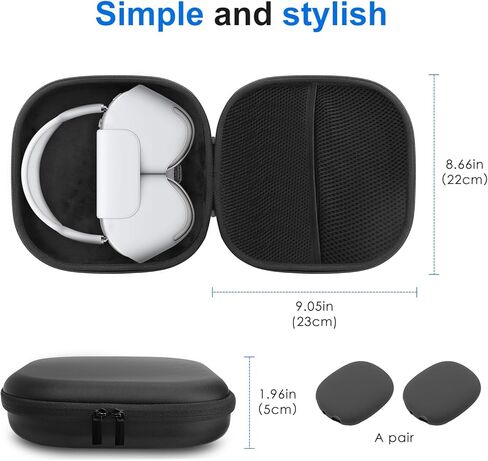 حافظة صلبة لسماعات AirPods Max مع وضع السكون، حافظة سماعة رأس مطورة للسفر مع غطاء وسادة أذن من السيليكون وجيب شبكي، حقيبة تخزين واقية منظمة محمولة in Kuwait