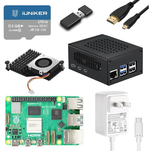 [ذاكرة الوصول العشوائي 8 جيجابايت - بطاقة 64 جيجابايت] مجموعة المبتدئين لـ Raspberry Pi 5، تتضمن لوحة ذاكرة الوصول العشوائي Pi 5 8 جيجابايت، وبطاقة SD وقارئ بطاقات محملة مسبقًا بسعة 64 جيجابايت، ومصدر طاقة 27 وات، وحقيبة معدنية مع دعم مبرد NVME M.2 HAT، و in Kuwait