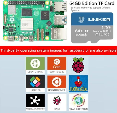 [ذاكرة الوصول العشوائي 8 جيجابايت - بطاقة 64 جيجابايت] مجموعة المبتدئين لـ Raspberry Pi 5، تتضمن لوحة ذاكرة الوصول العشوائي Pi 5 8 جيجابايت، وبطاقة SD وقارئ بطاقات محملة مسبقًا بسعة 64 جيجابايت، ومصدر طاقة 27 وات، وحقيبة معدنية مع دعم مبرد NVME M.2 HAT، و in Kuwait