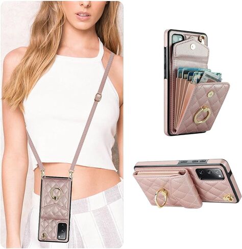 QLTYPRI Crossbody Wallet Case for Samsung Galaxy S20 FE, PU Leather Phone Case with RFID Blocking Card Slots Holder Ring Kickstand Wrist Strap Lanyard Handbag Purse Cover for Samsung S20 FE – Black in Saudi Arabia
