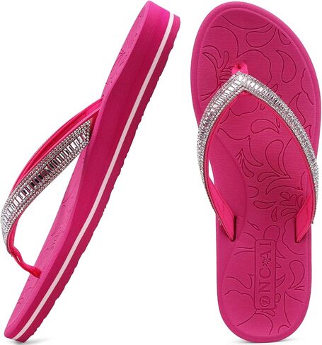 ONCAI Women's Flip Flops with Rhinestone, Arch Support Yoga Mat Comfort Walking Summer Beach Thong Sandals with Plantar Fasciitis Rubber Soles US Size 5-11 in Saudi Arabia